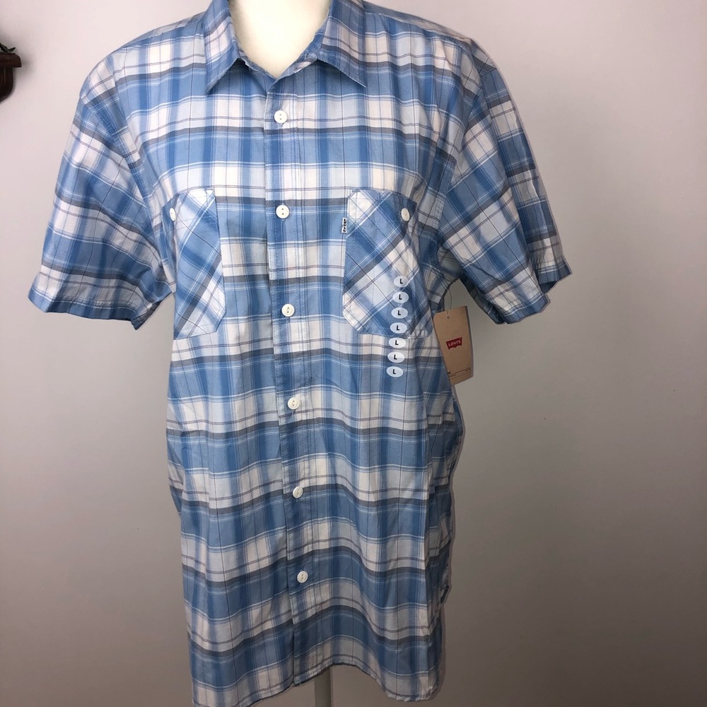 Levi’s Standard Fit Button Down Plaid Shirt Size Large Color Blue/White/Gray